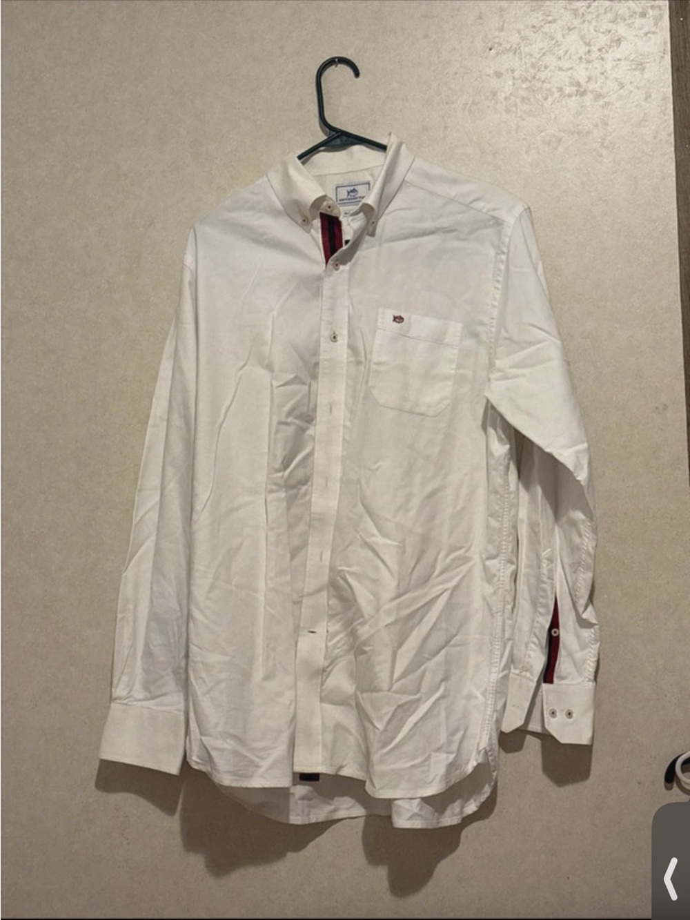 Southern Tide White Dress Shirt with Red Interior Trim
